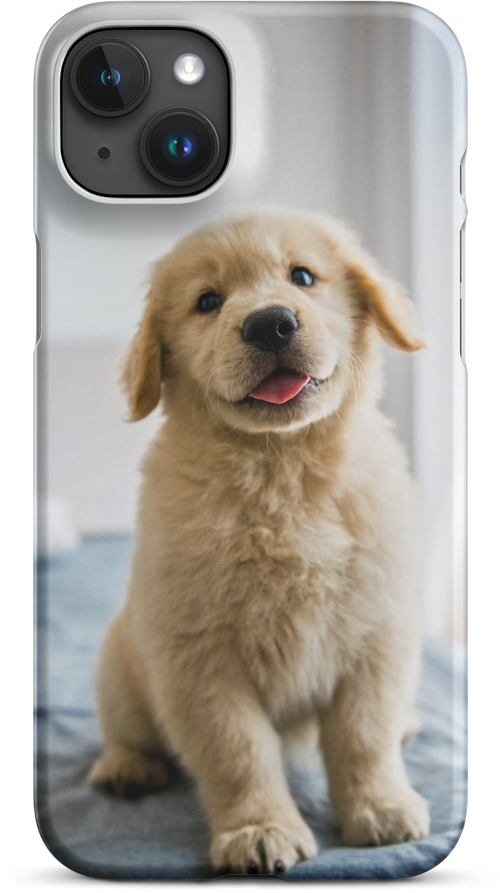 Golden Labrador Puppy on Bed for iPhone 15 plus